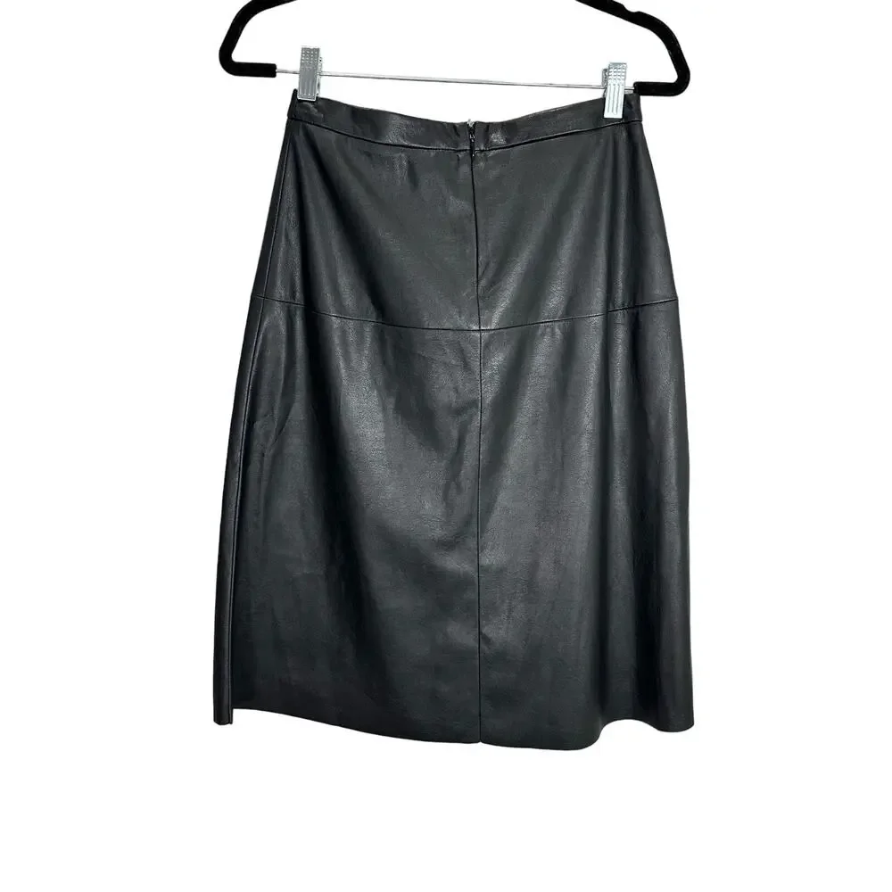 Matty M NWT Women’s Black Faux Leather A Line Midi Skirt size XS